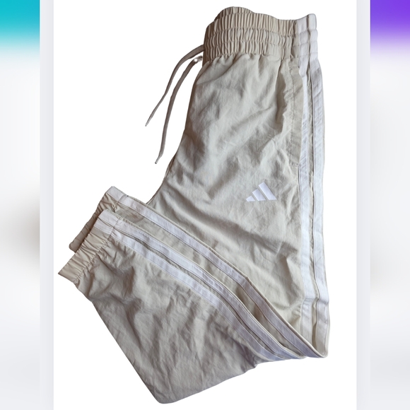 NWT Adidas Beige Jogger Pants White Stripes Multi Sport Size S Athletic 3035-Bm - Picture 2 of 14